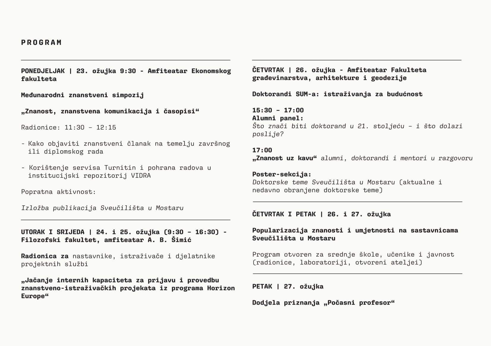 Tjedan znanosti i umjetnosti - program
